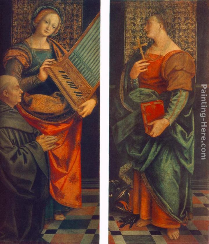St Cecile with the Donator and St Marguerite painting - Gaudenzio Ferrari St Cecile with the Donator and St Marguerite art painting